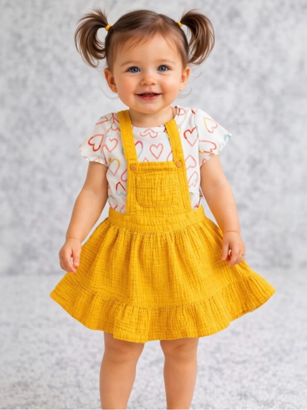 Cat‎ & Jack Toddler Outfit 18M Yellow Pinafore Dress Heart Print Shirt Set